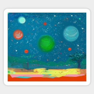 Planets Stars Night Landscape Sticker